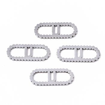 201 Stainless Steel Links Connectors, Laser Cut, Oval with Letter, Stainless Steel Color, Letter.U, 15x6x1mm, Hole: 4x5~7mm