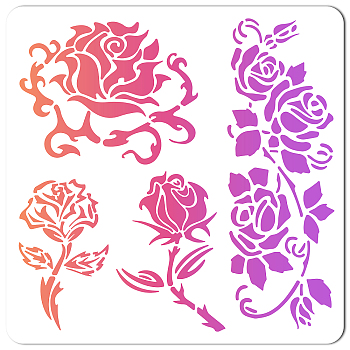 PET Plastic Drawing Painting Stencils Templates, Square, Creamy White, Rose Pattern, 30x30cm