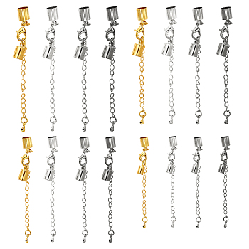 Brass Chain Extender, with Cord Ends and Lobster Claw Clasps, Gunmetal & Golden & Platinum & Silver Color Plated, 7.4x7.2x1.7cm, 32sets/box
