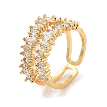 Brass with Cubic Zirconia Open Cuff Rings, Clear, Inner Diameter: 16.8mm