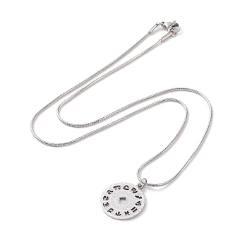 201 Stainless Steel 12 Constellations Pendant Necklace with 304 Stainless Steel Snake Chains for Women, Stainless Steel Color, 17.87 inch(45.4cm)