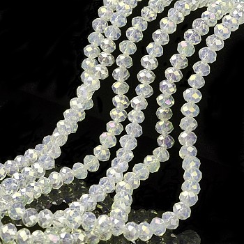 Electroplate Glass Beads Strands, Imitation Jade Beads, Full Rainbow Plated, Faceted, Rondelle, Clear, 6x5mm, Hole: 1mm, about 85~88pcs/strand, 16.1~16.5 inch(41~42cm)