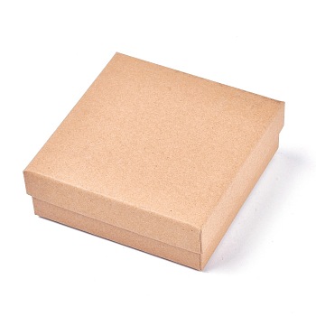 Square Kraft Paper Jewelry Boxes, Necklace Boxes, with Black Sponge, BurlyWood, 11.2x11.2x3.8cm