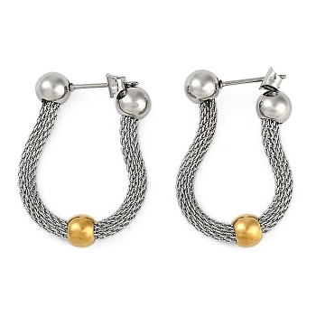 304 Stainless Steel Chain Charm Hoop Earrings for Women, Stainless Steel Color, 32.5x6.5mm