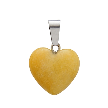 Natural Topaz Jade Charms, with Silver Tone Metal Findings, Heart, 16x6mm