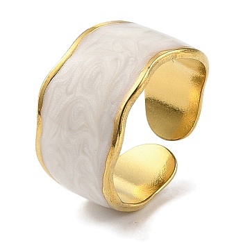 304 Stainless Steel Enamel Open Cuff Rings for Women, Real 18K Gold Plated, 12mm