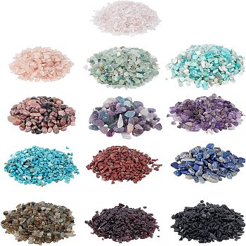 Nbeads 650g 13 Style Natural Chip Beads, No Hole/Undrilled, Rose Quartz & Amazonite & Green Fluorite & Turquoise & Red Jasper & Amethyst & Garnet & Labradorite & Black Tourmaline & Rhodonite & Obsidian & Lapis Lazuli, 2~12x2~10x1~4mm