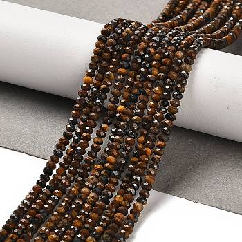 Natural Tiger Eye Beads Strands, Faceted, Rondelle, 3x2mm, Hole: 0.8mm, about 192pcs/strand, 15.35''(39cm)