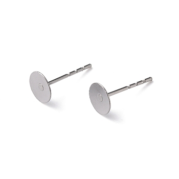 316 Surgical Stainless Steel Flat Round Blank Peg Stud Earring Settings, Stainless Steel Color, Tray: 6mm, 12x6mm, Pin: 0.8mm