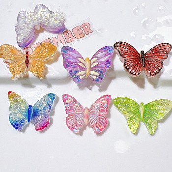 Resin Cabochons, Mixed Color, Butterfly, 19.5~21.5x29~36x7mm