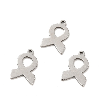 201 Stainless Steel Charms, Awareness Ribbon Charms, Stainless Steel Color, 14x9x1mm, Hole: 1.2mm