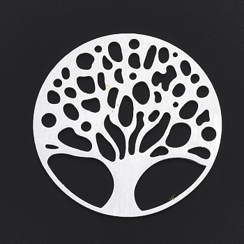 Aluminium Big Pendants, Laser Cut Big Pendants, Flat Round with Tree of Life, Silver Color Plated, 50x1mm, Hole: 3mm