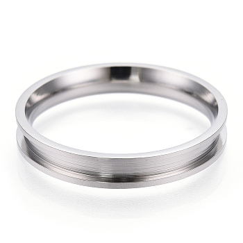 201 Stainless Steel Grooved Finger Ring Settings, Ring Core Blank, for Inlay Ring Jewelry Making, Stainless Steel Color, Inner Diameter: 21mm
