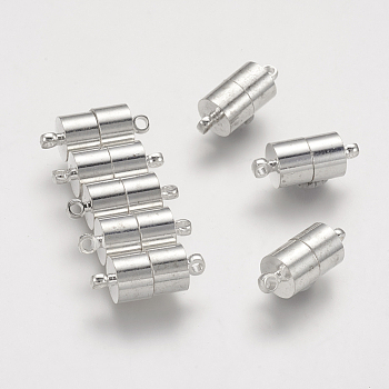 Brass Magnetic Clasps, Column, Nickel Free, Silver Color Plated, 17x7mm, Hole: 1.5mm