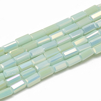 Electroplate Glass Beads Strands, Rainbow Plated, Imitation Jade Glass, Faceted Cuboid, Pale Turquoise, 4.5x2.5x2.5mm, Hole: 0.7mm, about 100pcs/strand, 18.11 inch