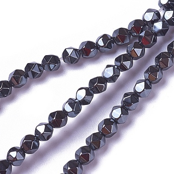Electroplate Non-magnetic Synthetic Hematite Beads Strands, Faceted, Round, Hematite Plated, 4.2x4.2x4.2mm, Hole: 0.5mm, about 92~95pcs/strand, 15.9 inch~16.37 inch(40.4~41.6cm)
