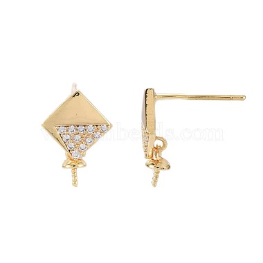 Brass Micro Pave Clear Cubic Zirconia Stud Earring Findings(KK-S364-137)-3