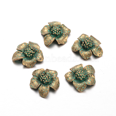 20mm Antique Bronze Green Flower Alloy Cabochons