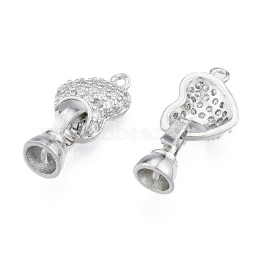 Real Platinum Plated Clear Brass+Cubic Zirconia Fold Over Clasps
