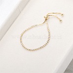 Adjustable Alloy Slider Bracelets, Cubic Zirconia Jewelry for Women, Square, Golden, Clear, 9-1/8 inch(23cm)(WGF89E4-06)