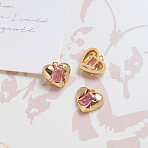 Brass Micro Pave Cubic Zirconia Charms, Heart Charm, Long-Lasting Plated, Light Gold, Pink, 11x11x3mm(FIND-SZC0010-409)