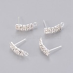 Brass Stud Earrings Findings, with Loop, Crystal Grade A Rhinestones, Silver Color Plated, 17.5x5x14mm, Hole: 2mm(X-RB-H297-13-S)