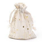 Christmas Theme Cotton Fabric Cloth Bag, Drawstring Bags, for Christmas Party Snack Gift Ornaments, Wave Pattern, 14x10cm(X-ABAG-H104-B11)