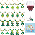 20Pcs 10 Styles Saint Patrick's Day Alloy Enamel  Charm Wine Glass Charms, with Crackle Glass Beads, Mixed Shapes, Golden, 50~55mm, 2pcs/style(AJEW-SC00046)