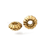 304 Stainless Steel Beads, Ion Plating(IP), Corrugated Rondelle, Real 18K Gold Plated, 4x2mm, Hole: 1.2mm(STAS-L315-063F-G)