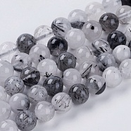 Natural Black Rutilated Quartz Beads Strands, Round, Black, 8mm, Hole: 1mm, about 45pcs/strand, 15 inch(X-G-G448-8mm-13)