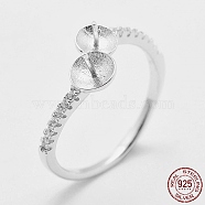 Adjustable Rhodium Plated 925 Sterling Silver Cuff Rings, Open Rings Components, For Half Drilled Beads, Platinum, Size 8, 18mm, Tray: 5mm and 6mm, Pin: 0.5mm(STER-K038-072P)