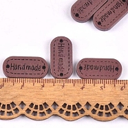 Schima Superba Wood Links, Oval with Word Handmade, Coffee, 11x24mm, Hole: 1.5mm(WOOD-TAC0003-83A)