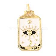 Rack Plating Brass Pendants, with Enamel, Long-Lasting Plated, Cadmium Free & Lead Free, Real 18K Gold Plated, Rectangle with Eye Charm, White, 26.5x14x2mm, Hole: 2x1.5mm(KK-L206-021G-02)