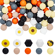 AHADERMAKER 10 Style Silicone Beads, DIY Nursing Necklaces and Bracelets Making, Chewing Pendants For Teethers, Daisy & Octagon & Round, Mixed Color, 14~19.5x14~15x8~15mm, hole: 2~2.2mm, 84pcs/box(SIL-GA0001-07)