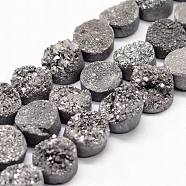 Electroplated Natural & Dyed Druzy Agate Bead Strands, Grade AB, Flat Round, Dark Gray, 10x5~8mm, Hole: 1mm, about 20pcs/strand, 8.07 inch(G-N0169-004D-01)