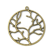 Alloy Metal Tree of Life Pendants, Cadmium Free & Nickel Free & Lead Free, Flat Round with Tree of Life, Antique Bronze, 44x40x2mm, Hole: 2mm(PALLOY-20320-AB-NR)
