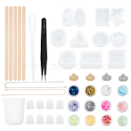 DIY Pendant Making, with Silicone Molds, Disposable Latex Finger Cots and Plastic Transfer Pipettes, Measuring Cup, Brass Pendant Bails, Tweezers, Ice Cream Sticks and Nail Art Sequins/Paillette, Mixed Color(DIY-PH0028-02)