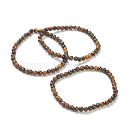 Natural Tiger Eye Beaded Stretch Bracelets, Round, Beads: 4~5mm, Inner Diameter: 2-1/4 inch(5.65cm)(BJEW-D446-A-29)
