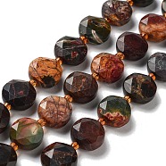 Natural Polychrome Jasper/Picasso Stone/Picasso Jasper Beads Strands, with Seed Beads, Faceted Hexagonal Cut, Flat Round, 12~12.5x5~6mm, Hole: 1.2~1.4mm, about 27~29pcs/strand, 15.55~15.75 inck(39.5~40cm)(G-NH0004-010)