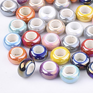 Electroplate Porcelain Beads, Large Hole Beads, AB Color Plated, Rondelle, Mixed Color, 12~13x6.5mm, Hole: 6mm(PORC-T003-01)