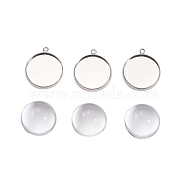 DIY Pendants Making, Flat Round Brass Blank Pendant Trays and Clear Glass Cabochons, Platinum, Tray: 18mm, 23x20x2mm, Hole: 1.5mm, 1pc/set, 18x9.5mm, 1pc/set(DIY-X0292-87P)