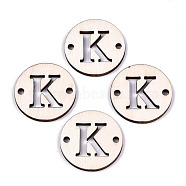 Unfinished Natural Poplar Wood Links Connectors, Laser Cut, Flat Round with Word, Letter.K, 29.5x2.5mm, Hole: 2.5mm(WOOD-S045-140B-01K)