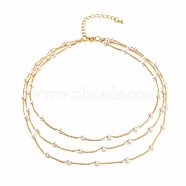 Round Plastic Pearl Beaded Triple Layer Necklace, Brass Chain Necklace for Women, Golden, 14.96 inch(38cm)(NJEW-JN03833)