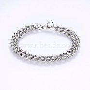 201 Stainless Steel Curb Chain Bracelets, Stainless Steel Color, 8-1/4 inch(21cm), 9x11x4mm(BJEW-E343-01A)