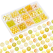 PandaHall Elite 375Pcs 15 Color Spray Painted Crackle Glass Beads, with Acrylic Beads and Baking Painted Transparent, Round, Mixed Color, 25pcs/color(DIY-PH0003-88-WH)