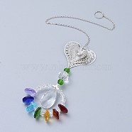 Crystals Chandelier Suncatchers Prisms Chakra Hanging Pendant, with Iron Cable Chains, Glass Beads, Glass Rhinestone and Brass Pendants, Heart with Teardrop, Colorful, 350mm(AJEW-I040-17P)