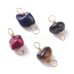 Natural Tiger Eye Links Connectors, with Real 18K Gold Plated Eco-Friendly Copper Wire, Chip, Mixed Color, 16.5~19x9~10x8.5~9mm, Hole: 3~3.3mm(PALLOY-JF01115)