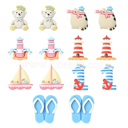 28Pcs 7 Styles Nautical Themed Opaque Resin Cabochons, Sailboat & Bear & Lighthouse, Mixed Shapes, Mixed Color, 27~32x17~31.5x6~8.5mm, 4pcs/style(CRES-FS0001-09)