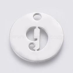 Non-Tarnish 304 Stainless Steel Pendants, Cut-Out, Hollow, Flat Round with Number, Stainless Steel Color, Num.9, 19x1.5mm, Hole: 2.5mm(X-STAS-F233-09-P)