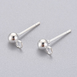304 Stainless Steel Stud Earring Findings, with Loop, Round, Silver, 15x7x4mm, Hole: 1.7mm, Pin: 0.8mm(STAS-G137-17S)